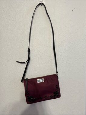 kate spade Burgundy Crossbody with Black Strap and Embellishments